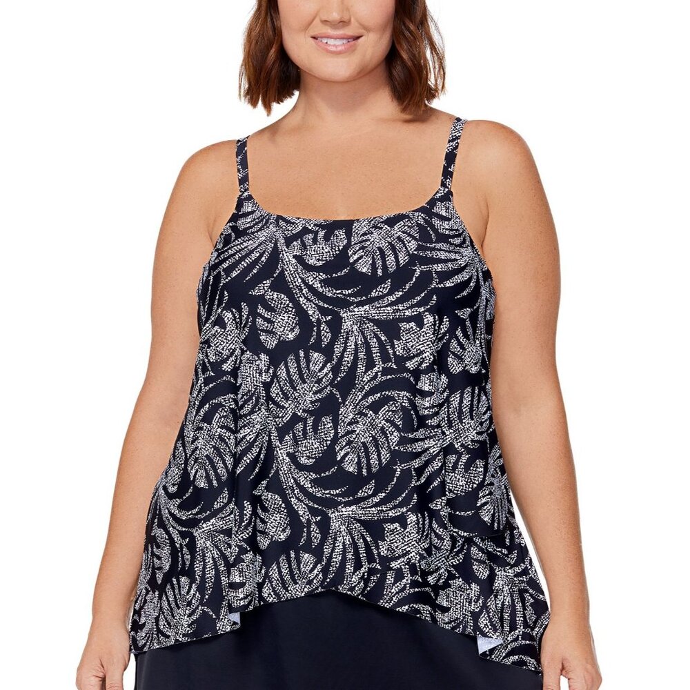Island Escape Tankini Top Swimsuit Black/White Underwire Full Bust Support 6